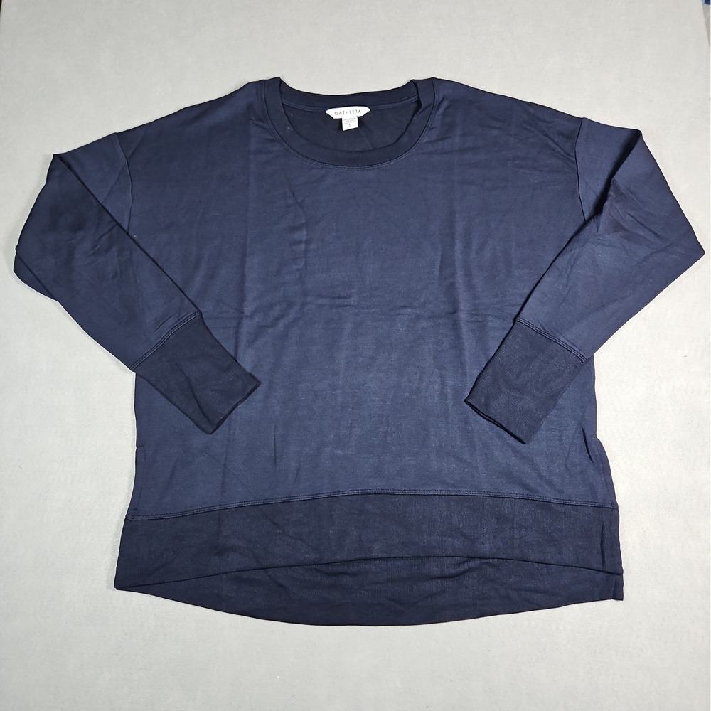 Athleta Womens Blue Coaster Luxe Modal Blend Sweatshirt w/ Thumbholes Large NWOT